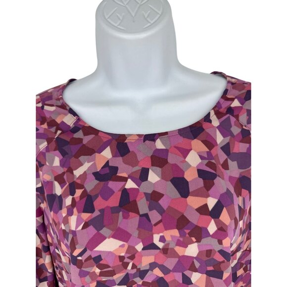 Cabi Pink & Purple Geometric Print Long Sleeve Blouse With Keyhole Tie Back Sz M - Picture 2 of 10